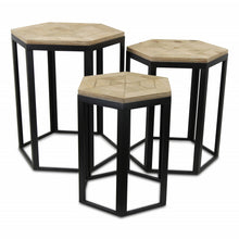 Load image into Gallery viewer, Solid Wood And Steel Hexagon Nested Tables (Set of 3) - Black And Brown
