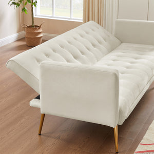 Morden Velvet Futon Sofa Bed for Living Room, Convertible 3 Adjustable Couch Loveseat with Metal Leg