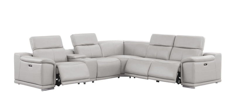 Leather Modular L Shaped Six Piece Corner Sectional With Console - Ash / Gray