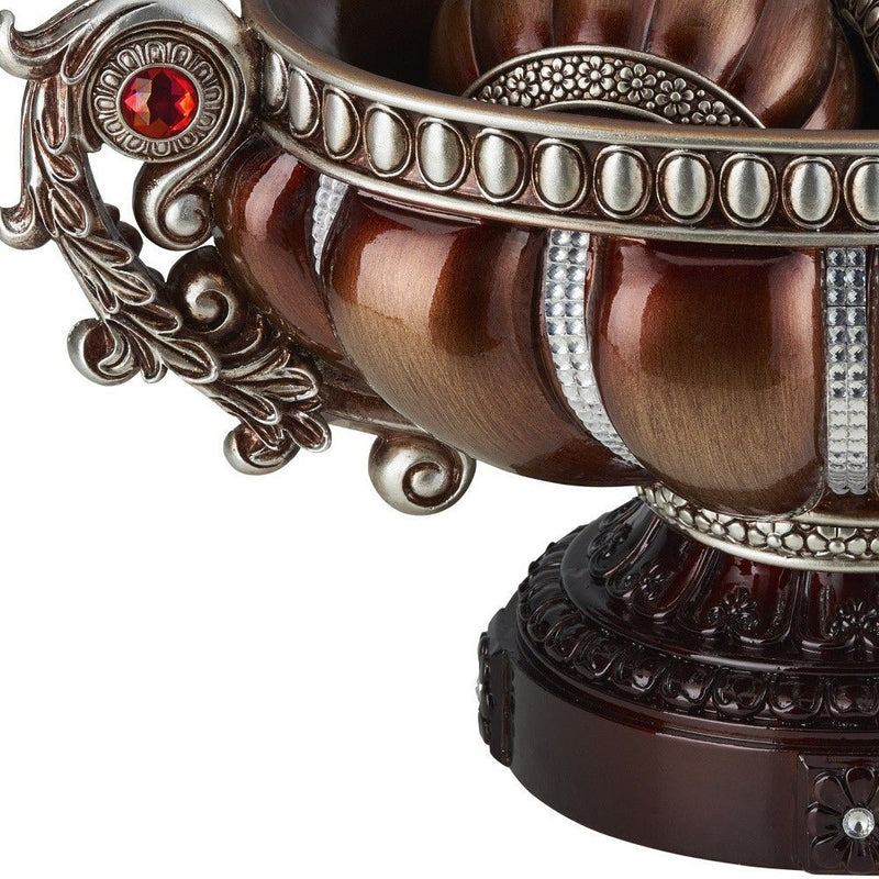 Reddish Poly Decorative Bowl With Orbs - Red / Bronze