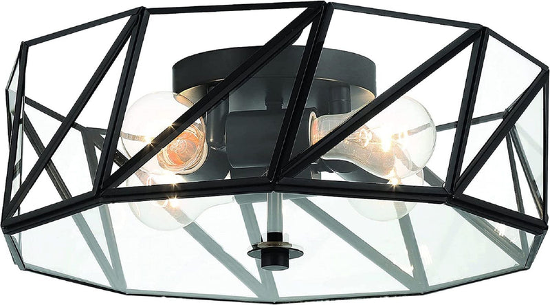 Unique Statement Four Light Metal Dimmable Flush Chandelier With Shades - Black