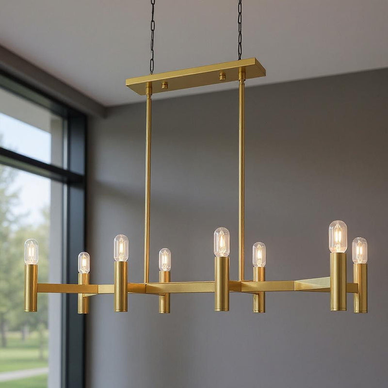 18" Eight Light Dimmable Chandelier With Shades - Brass