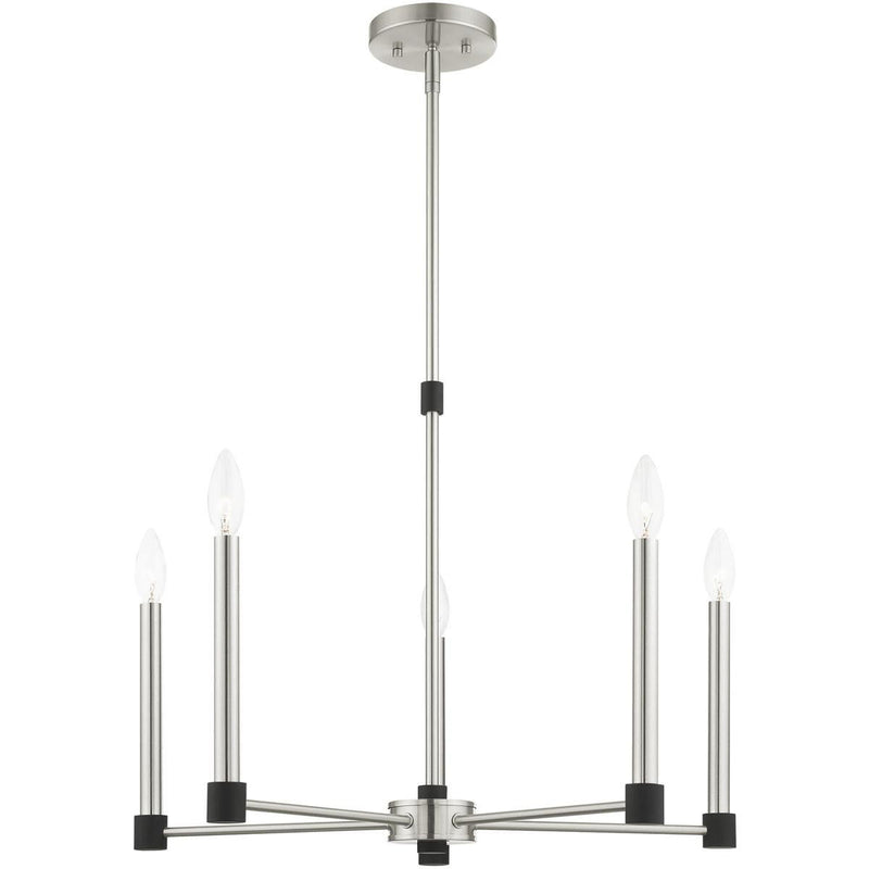 5-Light Dimmable Chandelier With Shades - Nickel / Pearl Silver