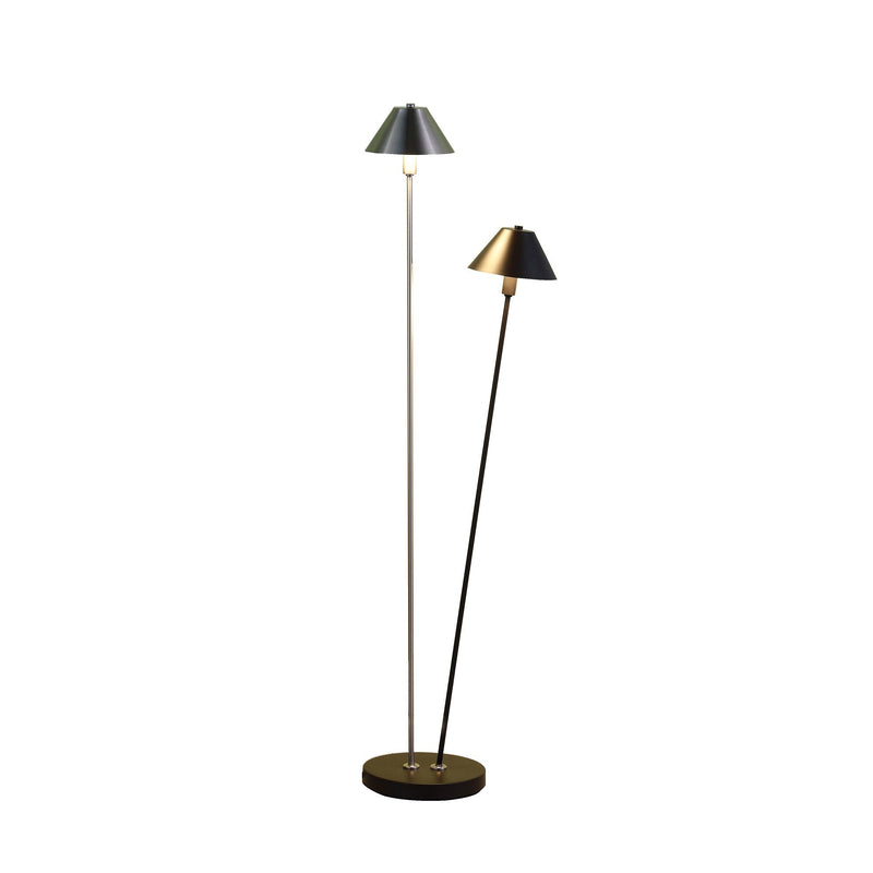 Two Lights LED Novelty Floor Lamp With Black And Silver Empire Shade - Nickel