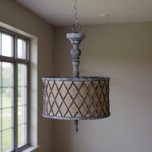 Load image into Gallery viewer, Drum Distressed Galvanized Metal Dimmable Chandelier With Natural Shade - Gray / Natural
