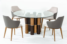Load image into Gallery viewer, Glass Wood Pedestal Base Round Top Dining Table - Clear / Brown

