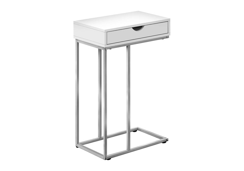 Laminate And Iron End Table With Drawer - White And Silver
