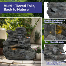 Load image into Gallery viewer, Concrete Rock Waterfall Fountain With LED Lights, Outdoor Garden Decor
