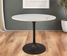 Load image into Gallery viewer, 36" Rounded Marble And Iron Pedestal Base Dining Room Table - White
