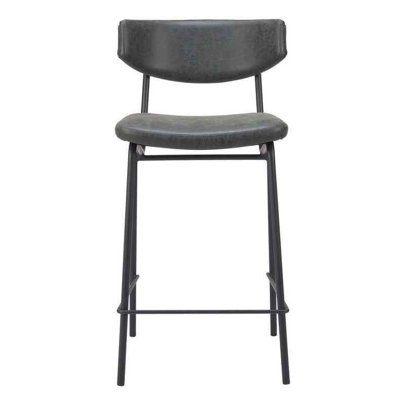 30" Faux Leather And Steel Low Back Height Bar Chairs (Set of 2) - Black