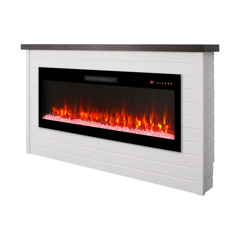 65" Electric Fireplace With Wall Mantel, 50" Fireplace Insert Heater, Remote Control, Timer For Living Room - Antique White