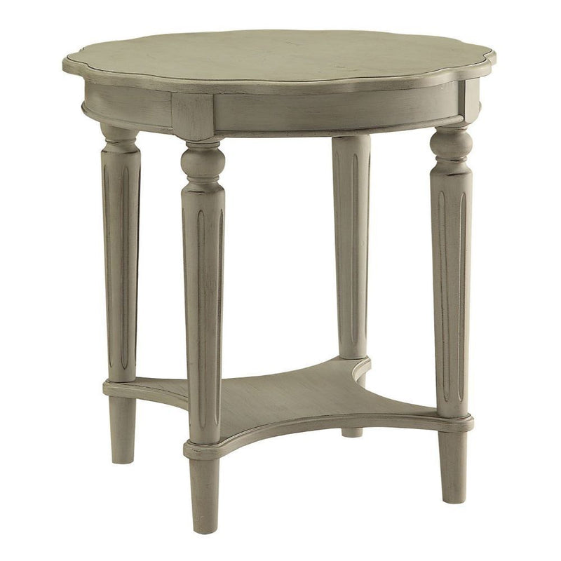 Gray Solid Wood Round End Table With Shelf - Light Slate