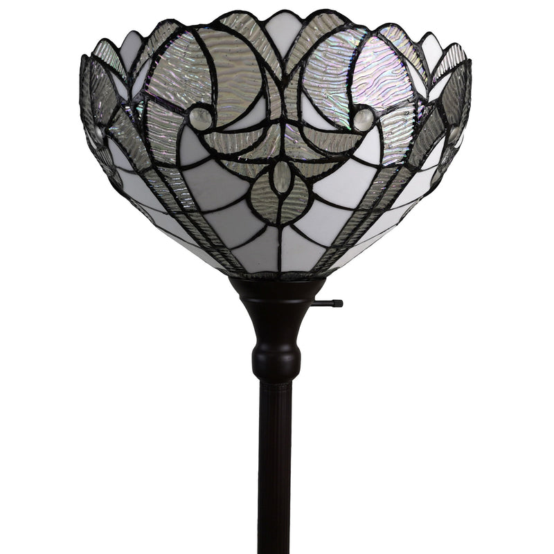 14" x 14" x 62" Traditional Shaped Floor Lamp With White Stained Glass Bowl Shade - Brown
