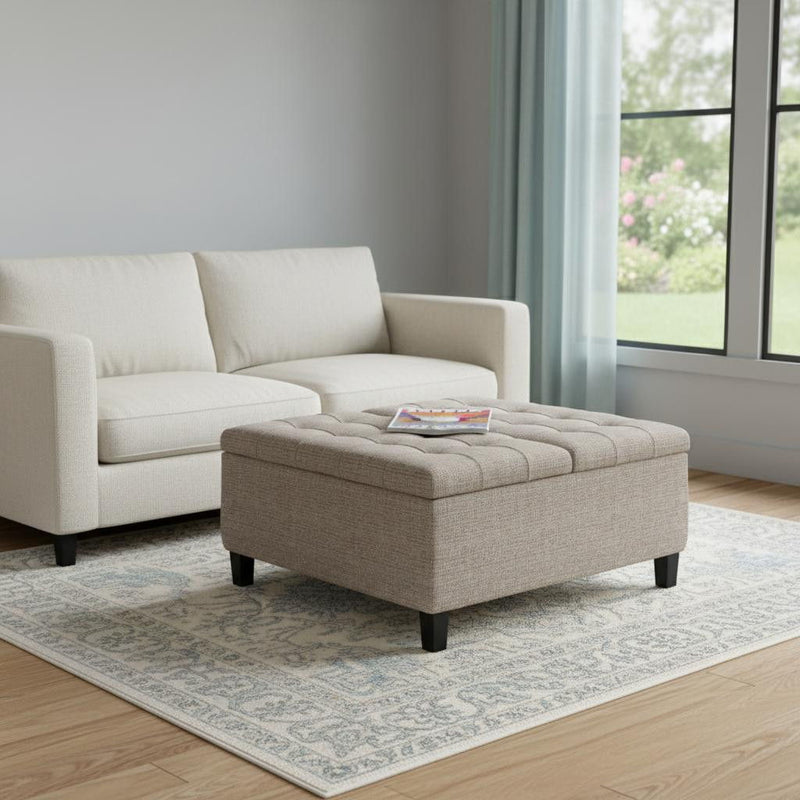 Platinum Fabric Cocktail Ottoman With Storage - Platinum / Dark Brown