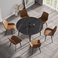 Load image into Gallery viewer, Modern Artificial Stone Round Dining Table With Metal Legs, Can Accommodate 6 People - Black
