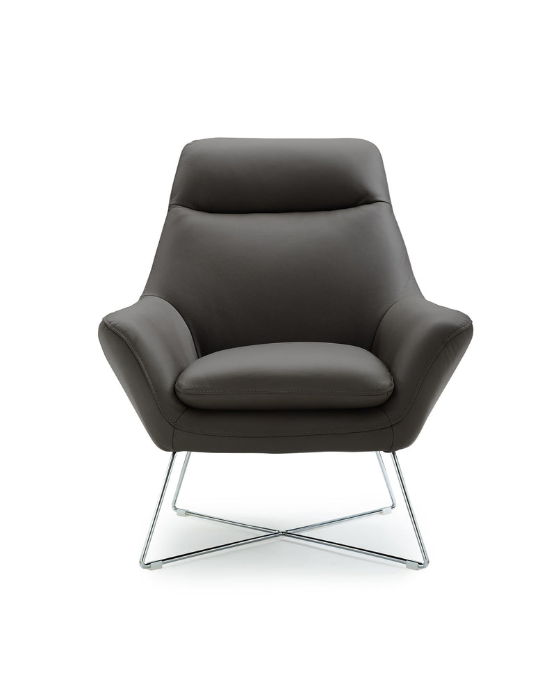 Modern Top Grain Italian Leather Accent Chair - Dark Gray