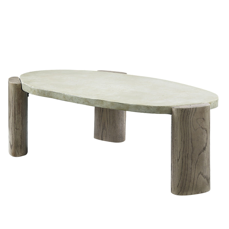 47" Oak Distressed Cement Oval Coffee Table - Gray