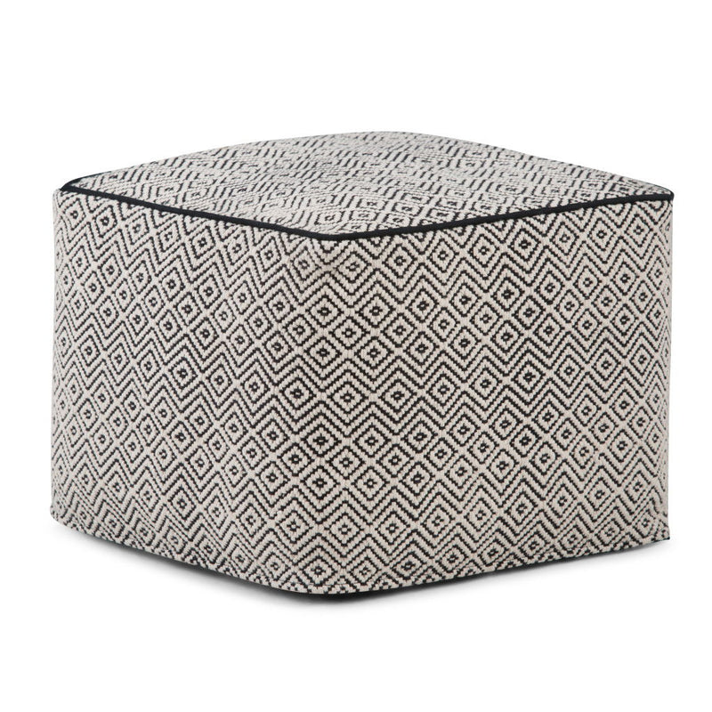Cotton Pouf Ottoman - Black