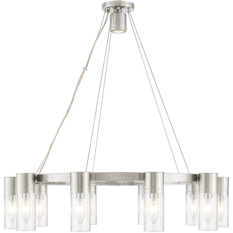 Ten Light Metal Dimmable Chandelier With Shades - Nickel / Clear