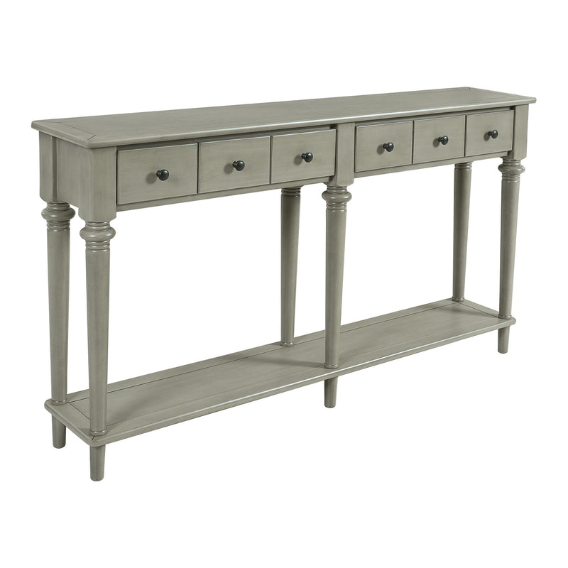 Six Leg Console Table With Shelf Four Drawers - Gray