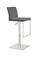 Load image into Gallery viewer, Faux Leather And Stainless Steel Swivel Low Back Adjustable Height Bar Chair - Gray / Silver
