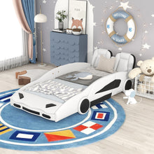 Load image into Gallery viewer, Race Car Shaped Twin Platform Bed With Wheels, Pine Wood Construction
