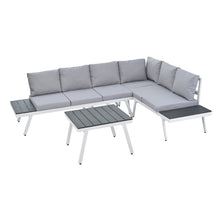 Load image into Gallery viewer, TOPMAX Industrial 5-Piece Aluminum Outdoor Patio Furniture Set, Modern Garden Sectional Sofa Set with End Tables, Coffee Table and Furniture Clips for Backyard, White+Grey
