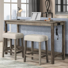 Load image into Gallery viewer, 3 Piece Counter Bar Dining Set Table With Electric Outlet And 2 USB Ports, Tufted Upholstered Stools - Brown / Beige
