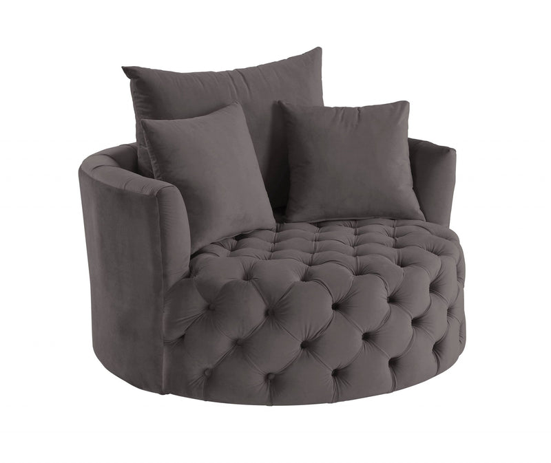 Velvet Solid Color Swivel Barrel Chair - Gray