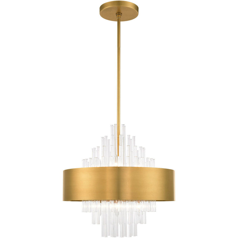 27" Eight Light Dimmable Chandelier With Shades - Brass