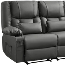 Load image into Gallery viewer, Faux Leather Manual Reclining Loveseat With Storage Toss Pillows - Gray
