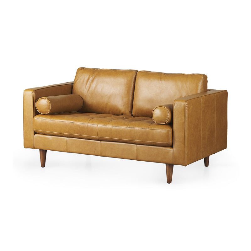 Leather Sofa With Brown Legs - Tan
