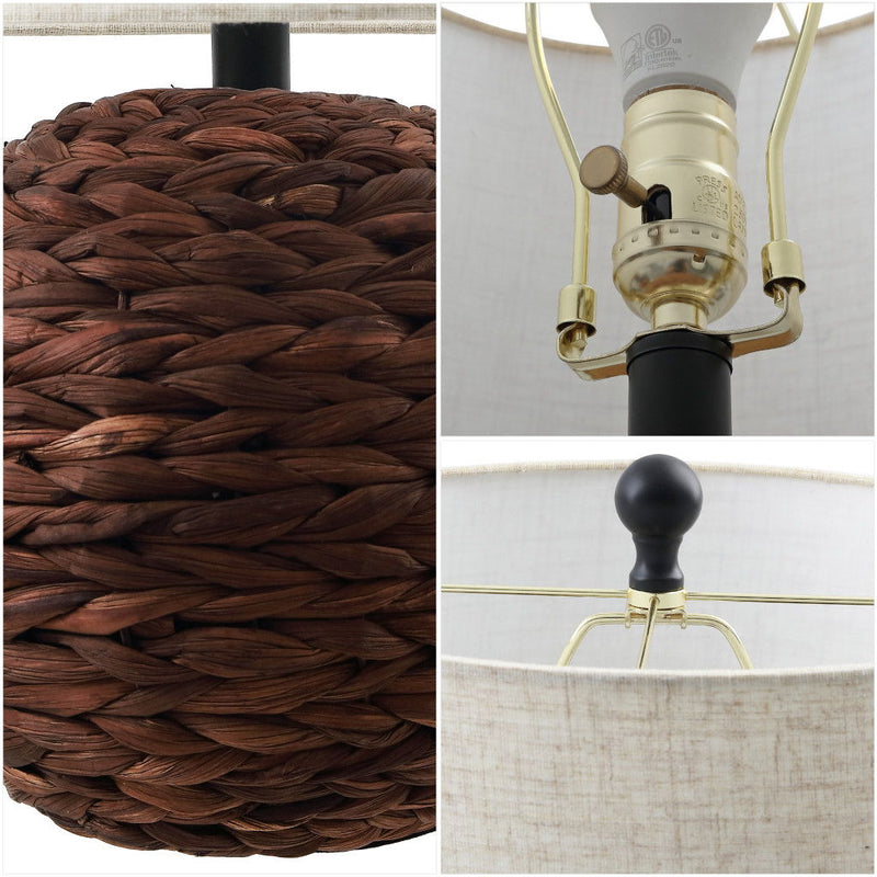 Round Table Lamp With Drum Shade - Dark Brown