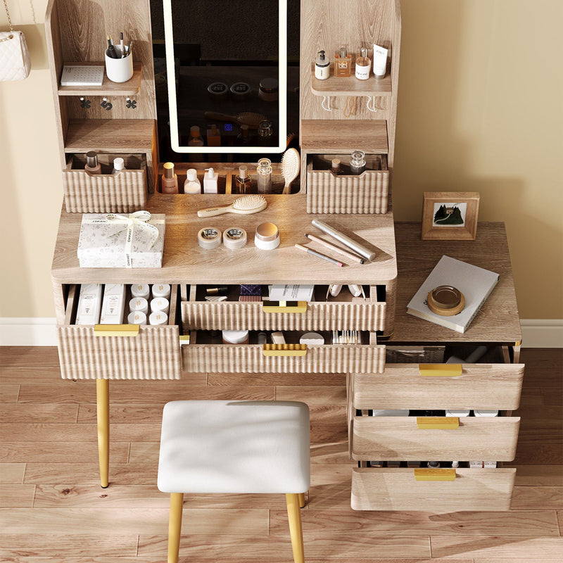 Eight Drawer Vanity Table - Brown