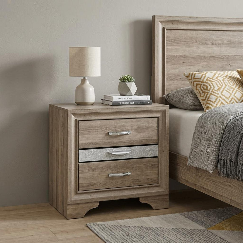 Wood Two Drawer Nightstand - Natural