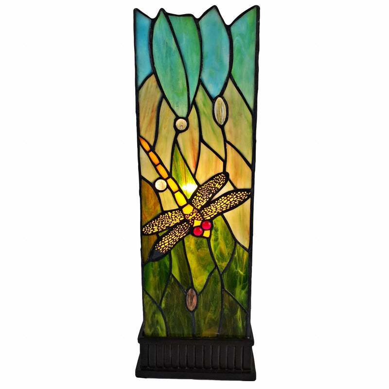 Table Lamp With Green And Black Shade - Dark Brown