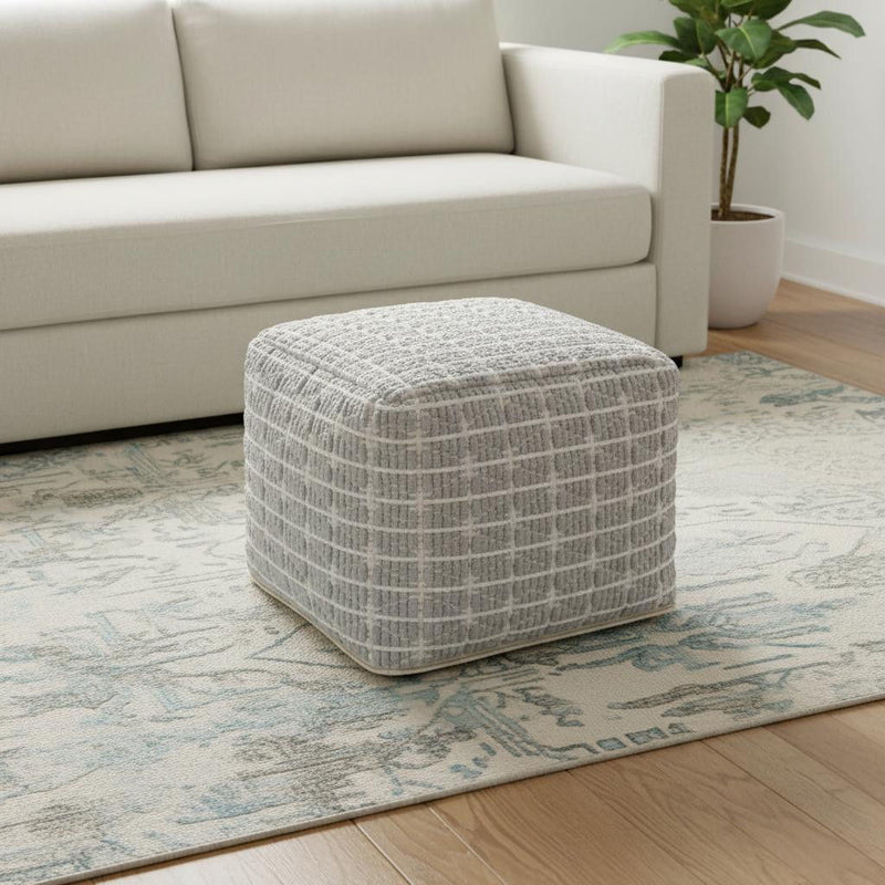 Cotton Pouf Ottoman - Blue / Gray