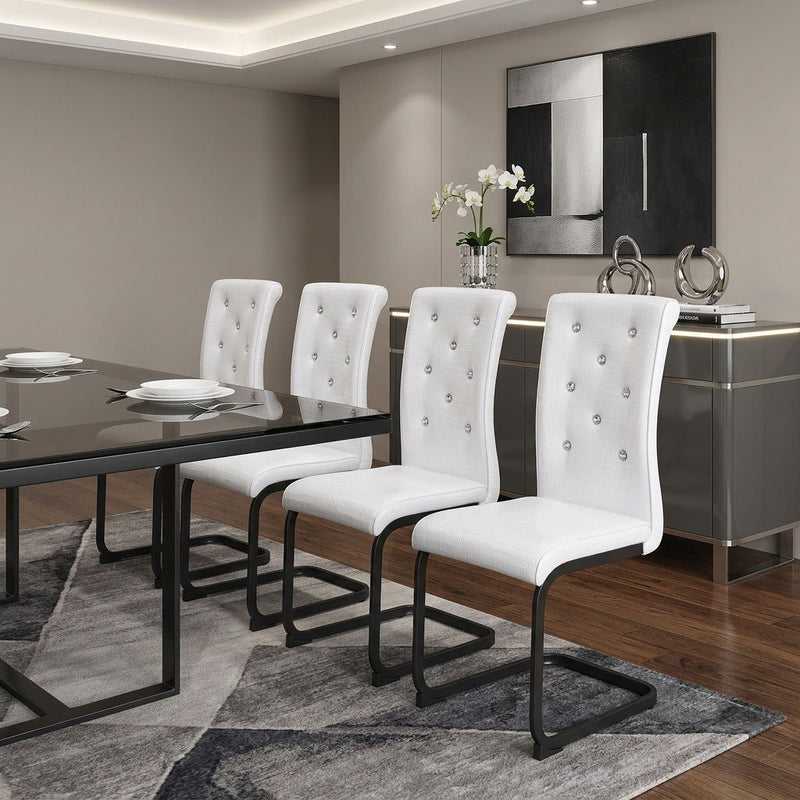Faux Leather Metal Dining Side Chairs (Set of 4) - White / Black