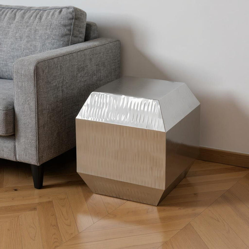 20" Stainless Steel Square Block End Table - Silver