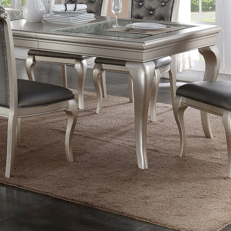 Rectangle Dining Table With Carved Accents - Champagne / Silver