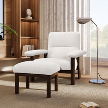 Load image into Gallery viewer, Modern Accent Chair With Ottoman, Mid Century Lounge Chair With Footrest, Comfy Fabric Armchair Upholstered Set With Solid Wood Frame For Living Room - White
