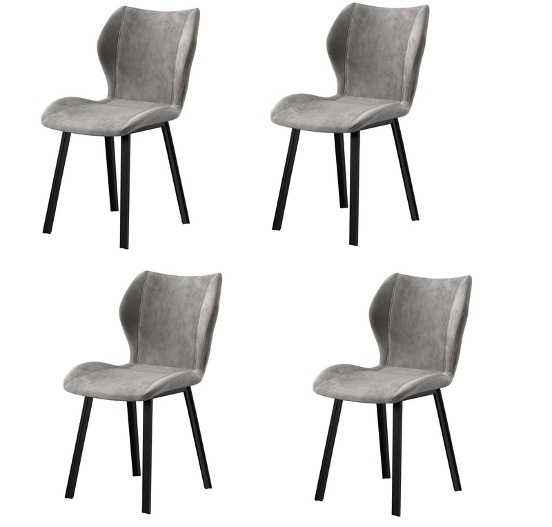 Upholstered Velvet Dining Side Chairs (Set of 4) - Gray / Black