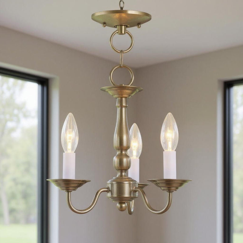 11" Three Light Dimmable Chandelier With Shades - Antiqued Brass