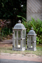 Load image into Gallery viewer, Wooden Candle Lantern Decorative, Hurricane Lantern Holder Decor For Indoor Outdoor, Home Garden Wedding - Gray
