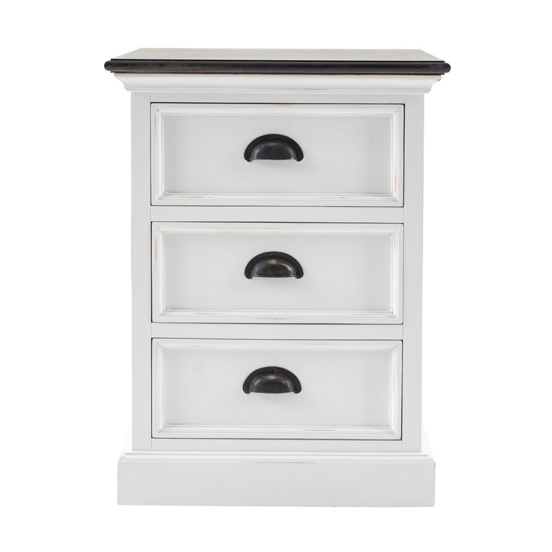Three Drawer Wood Nightstand - White And Brown