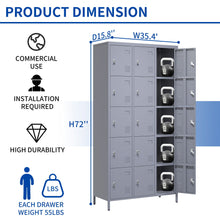 Load image into Gallery viewer, 15 Door Lockers With Lock For Storage In Home, Gym, Office, And School - Gray
