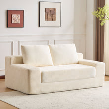 Load image into Gallery viewer, Loveseat Sofa, Comfortable Deep Seat Sofa Bed, Modern Small Corduroy Couch For Living Room Bedroom,Reversible Cushion With Pillows,No Assembly Required,White
