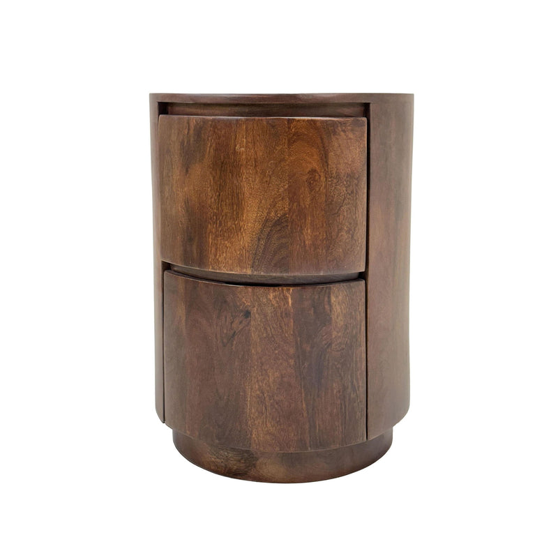 24" Solid Wood Round Drum End Table With Two Drawers - Chestnut