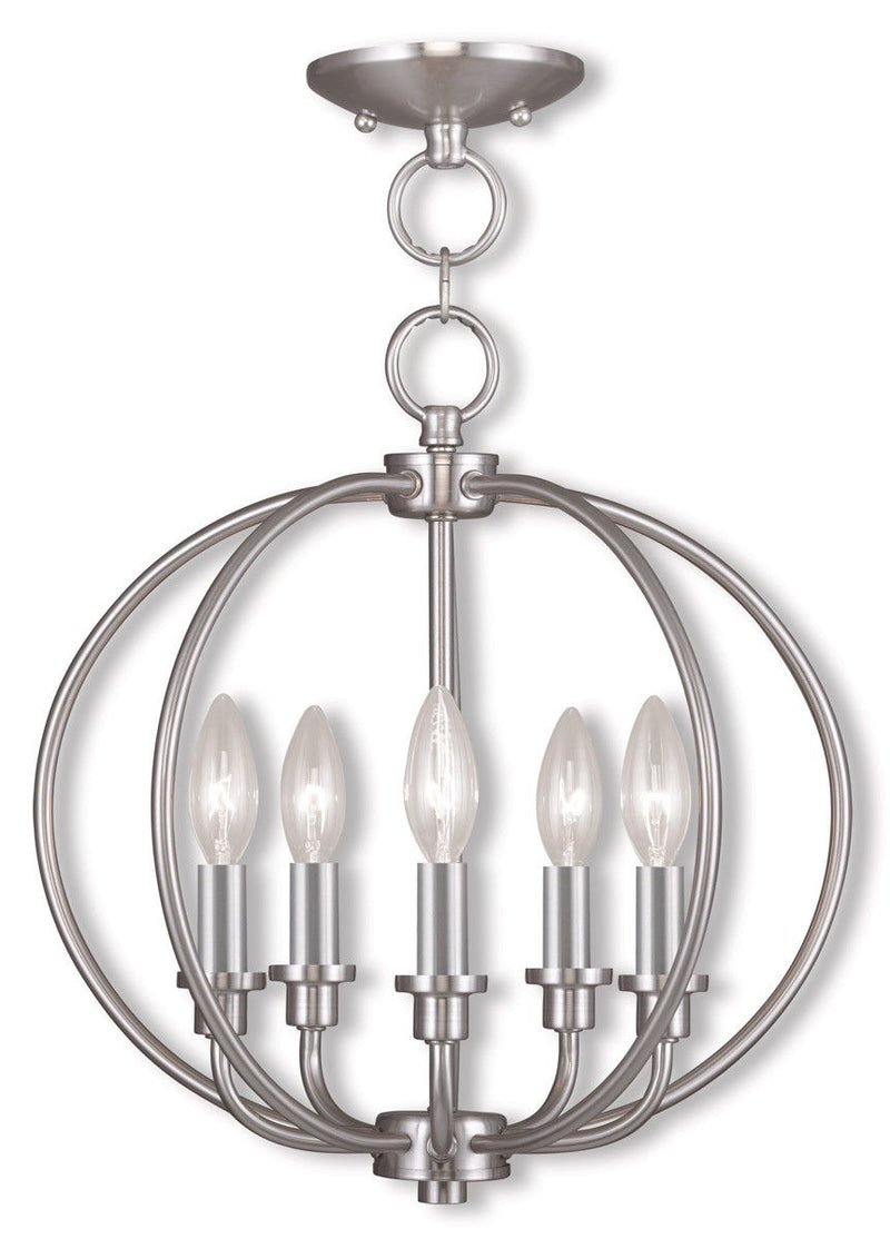 15" Five Light Dimmable Chandelier With Shades - Nickel