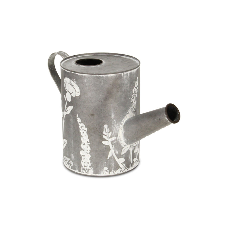 Galvanized Flowers Hand Painted Decorative Watering Can (635817) - Gray / White
